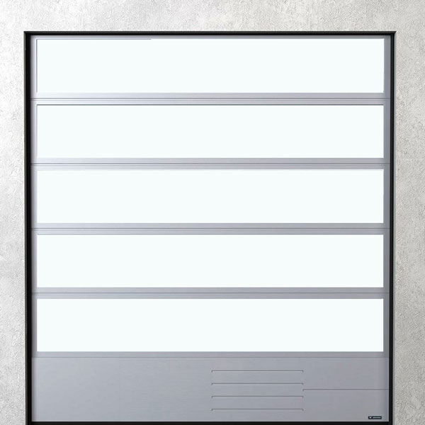 Brama z panelem przeszklonym VISUAL z dolnym panelem stalowym